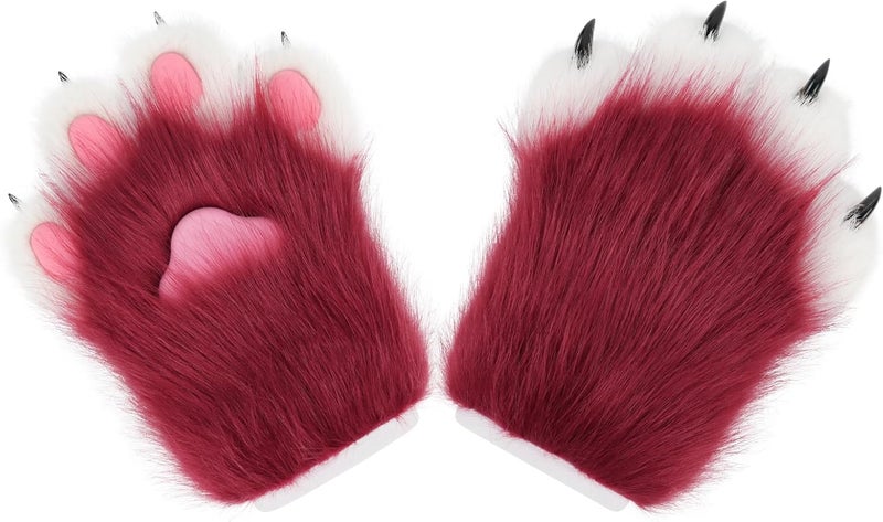 hbbhml Faux Fur Plush Furry Cat Claw Gloves Fursuit Animal Fox Paws Mittens Halloween Cosplay Costume Accessories for Adult - Image 4